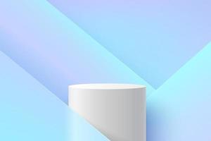 Podio de cilindro blanco moderno con habitación vacía de color azul claro y fondo de patrón geométrico. vector abstracto que representa la forma 3d para la exhibición del producto publicitario. concepto de sala de estudio de escena mínima en colores pastel.