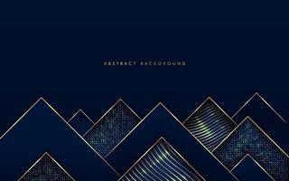 Abstract modern luxury dark navy blue gradient triangles shape with golden line and glow glitter texture. Geometric overlapping layer elegant style with copy space. Vector illustration