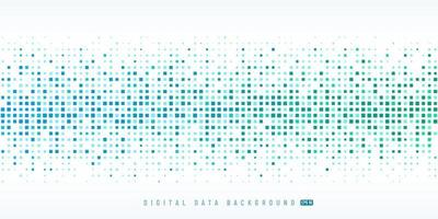 Abstract digital data technology square light blue and green pattern pixel background with copy space. Modern futuristic horizontal pixel design. Vector illustration