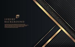 Abstract premium black geometric overlap layers with stripe golden line and glitter lighting on dark background. Luxury and elegant background with copy space. Vector illustration