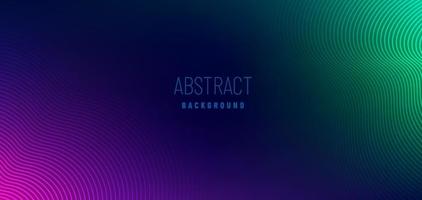 Abstract violet and green wavy line pattern on dark blue background with copy space. Modern tech futuristic neon color concept. Vector illustration