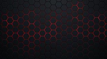 Abstract dark hexagon pattern on red neon background technology style. Modern futuristic geometric shape web banner design. You can use for cover template, poster, flyer, print ad. Vector illustration