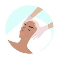 tratamientos de cuidado corporal y facial, rostro femenino, masaje facial y mascarillas rejuvenecedoras, inyecciones de juventud y belleza, ilustración plana vectorial, iconos para salones de spa. vector