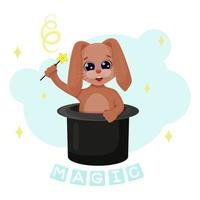 Cute Rabbit Baby With a Magic Wand in a Hat vector