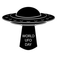UFO icon. Flying spaceship in black color. World UFO Day. Flying saucer. Alien space ship in glyph style, isolated on white background vector
