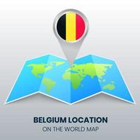 icono de ubicación de bélgica en el mapa mundial, icono de pin redondo de bélgica vector