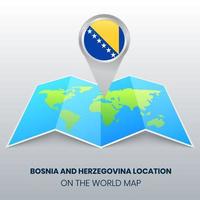 Location Icon Of Bosnia and Herzegovina On The World Map, Round Pin Icon Of Bosnia vector