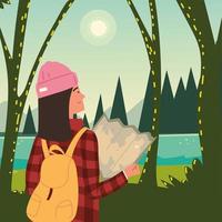 woman hiker with map vector