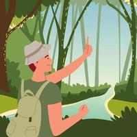 hombre turista en el bosque vector