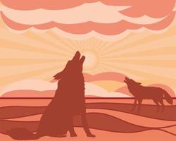 silhouette wolves howling at moon vector