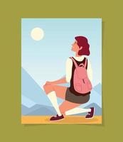 traveler woman with backpack vector