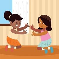 girls playing at home vector