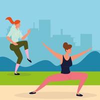 women making stretching exercises vector