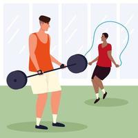 men exercising in fitness gym vector