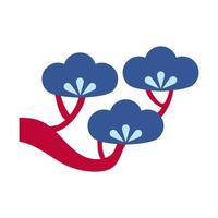 tree branch with flowers blue color flat style icon vector