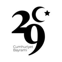 día de celebración de cumhuriyet bayrami con letras y estilo de silueta de marco de cinta vector