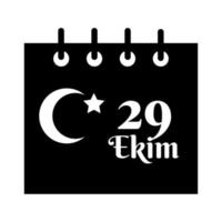 día de celebración cumhuriyet bayrami con número 29 en estilo de silueta de calendario vector