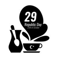 día de celebración cumhuriyet bayrami con número 29 con estilo de silueta de tetera y taza de té vector