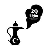 día de celebración cumhuriyet bayrami con número 29 en estilo de silueta de lámpara mágica vector
