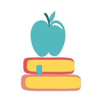 pile text books and apple school supply flat style icon vector