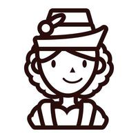 woman in traditional oktoberfest costume line style vector