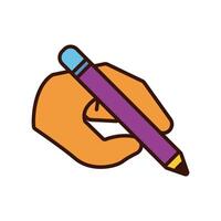 hand with pencil writing line and fill style icon vector