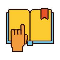 book school open with hand indexing line and fill style icon vector