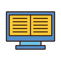 ebook technology in desktop line and fill style icon vector