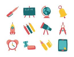bundle of twelve school supplies flat style icons vector
