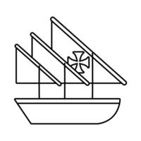 icono de línea de estilo de día de colón barco carabela vector