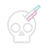 cráneo de cabeza de halloween con cuchillo icono de estilo neón vector