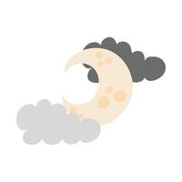 crescent moon and clouds flat style icon vector