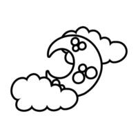 crescent moon and clouds line style icon vector