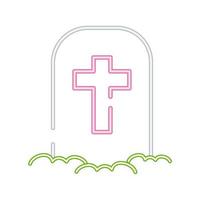 cemetery tomb with cross neon style icon vector