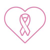 pink ribbon in heart breast cancer line style icon vector