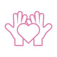 hands protecting pink heart line style vector