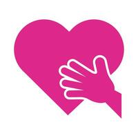 hand with pink heart silhouette style icon vector