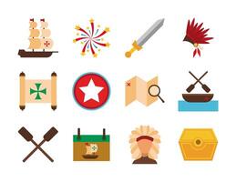 bundle of columbus day set icons vector