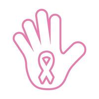 hand with pink ribbon breast cancer line style icon vector