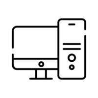 desktop computer with tower line style icon vector
