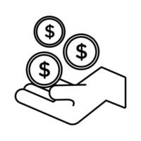 mano con monedas dinero dólares icono de estilo de línea vector