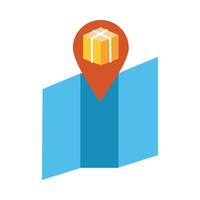 map paper with box carton delivery service line and fill style icon vector