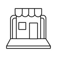 store front in laptop line style icon vector