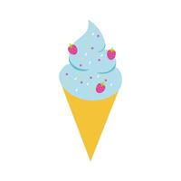 cono de helado con fresas icono de estilo plano vector