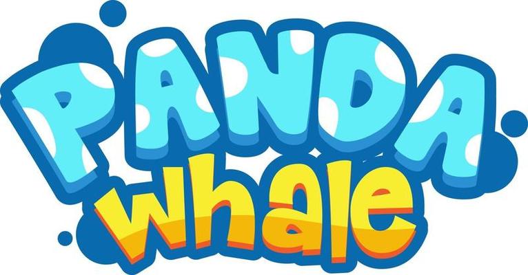 Panda Whale font banner in cartoon style isolated