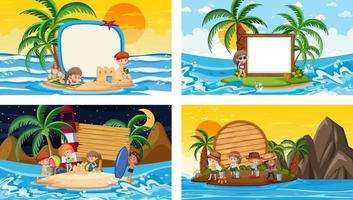 Set of different tropical beach scenes with blank banner vector