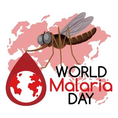 World Malaria Day font with mosquito on world map background