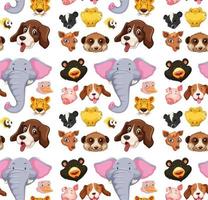 Seamless pattern with different cute animal head on white background vector