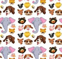 Seamless pattern with different cute animal head on white background vector