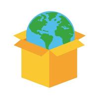 mundo planeta tierra en línea de caja e icono de estilo de relleno vector